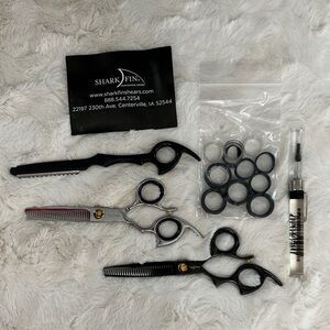 Shark Fin scissors / shear set with razor & oil